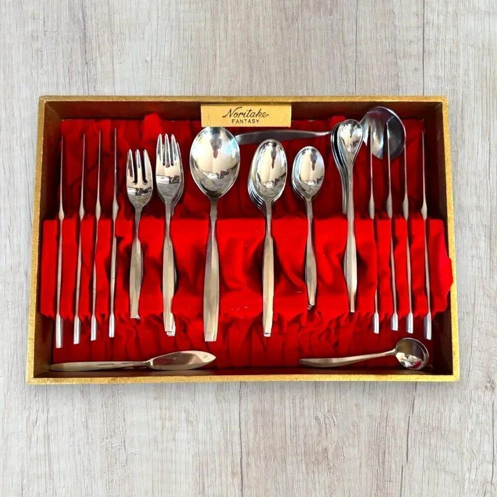 Noritake Fantasy Stainless 18/8 Japan 52 PC Complete Flatware Cutlery MCM in Box